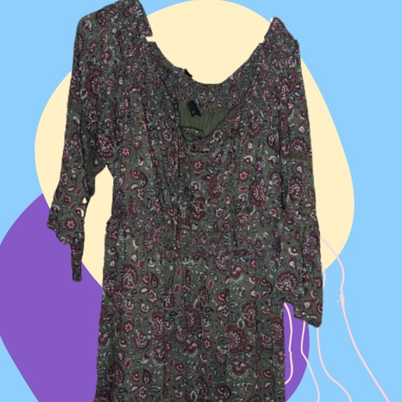 Plus Boho Green and Burgandy Dress - Picture 2 of 4